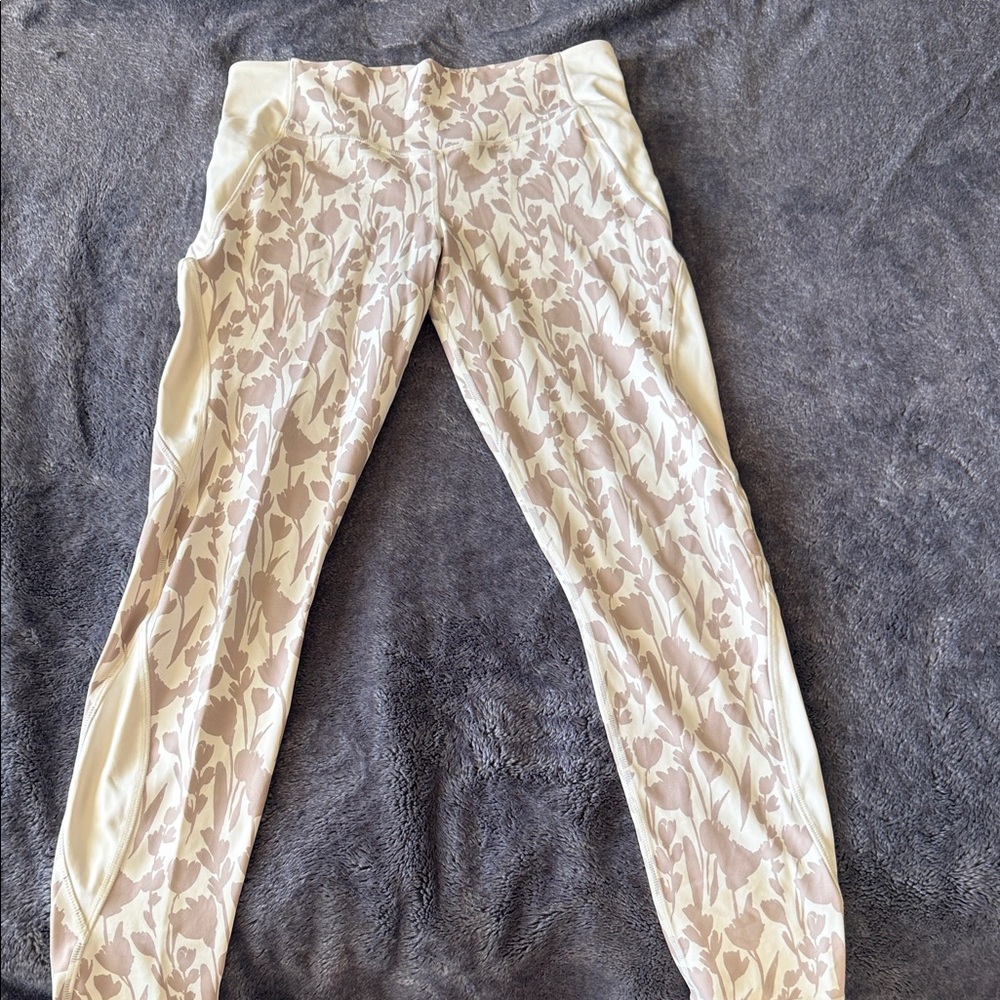 Senita Athletics Beige and Brown Floral Leggings